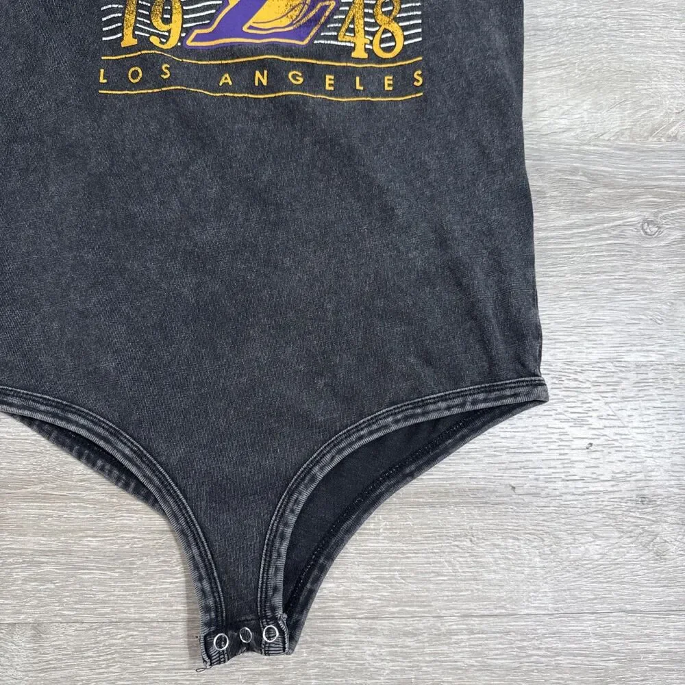 Los Angeles Lakers Shirt Women's Tank Bodysuit Black Acid Wash NBA Size Small